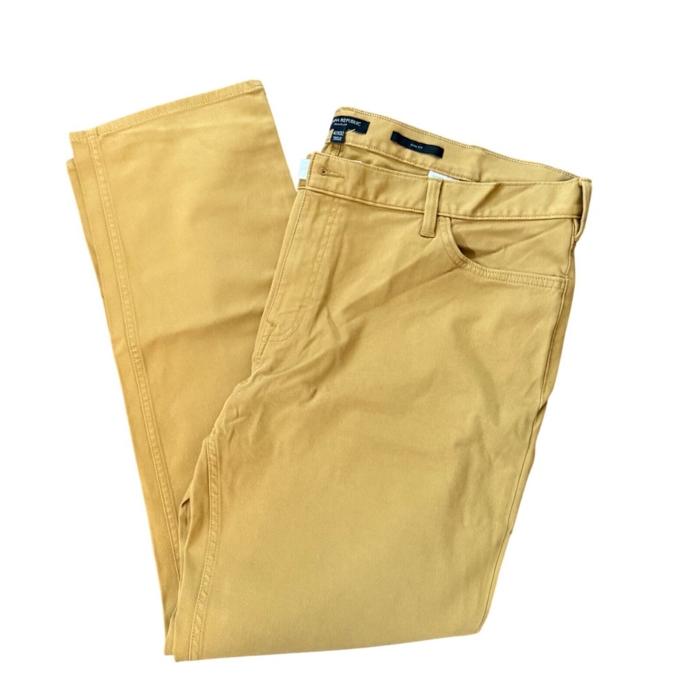 Banana Republic Traveler Pants Mens 42x32 Slim Fit Golden‎ Khaki Twill 700055010